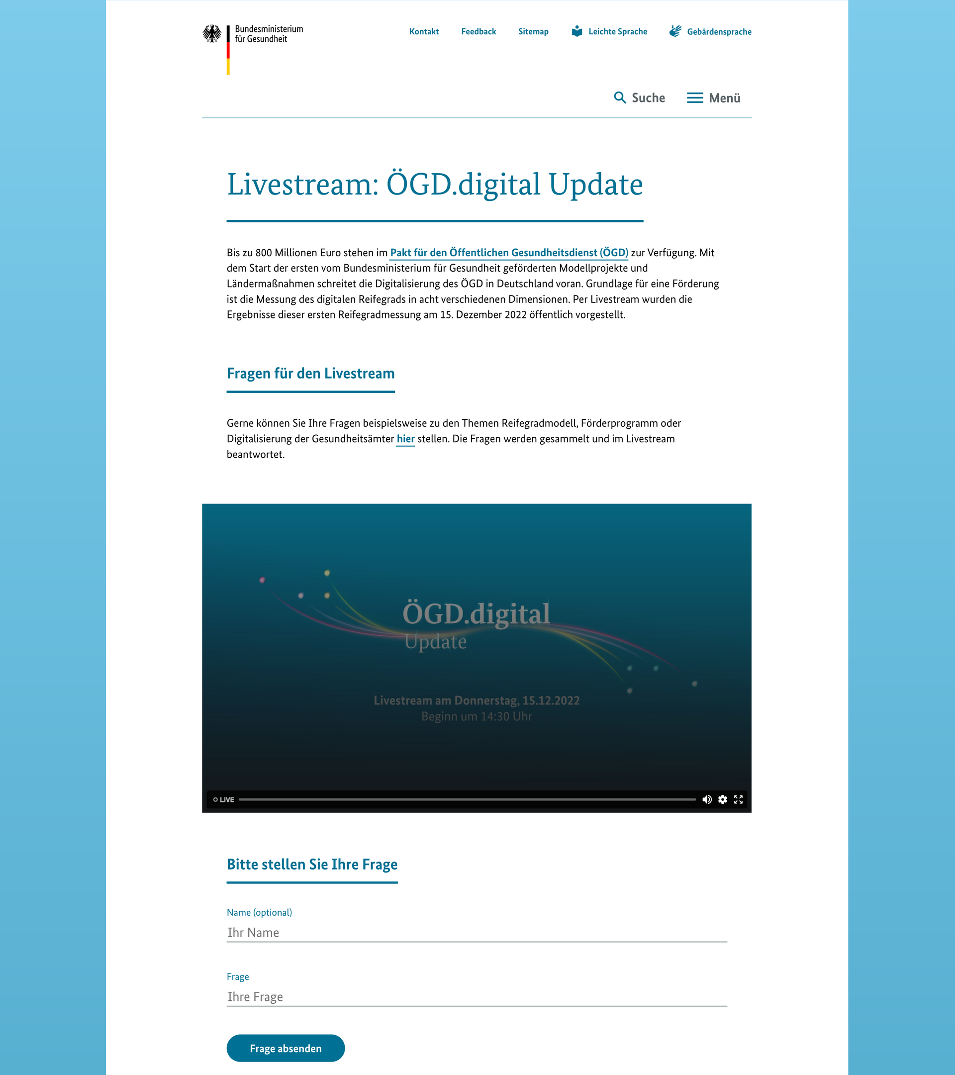 BMG Livestream Webportal